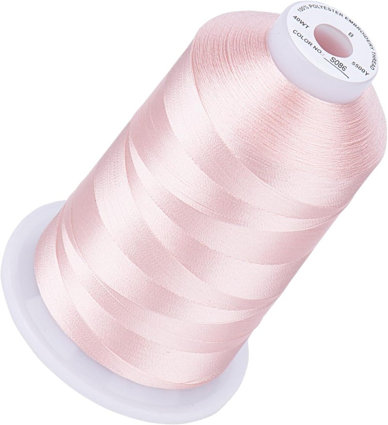 simthread 5500Yds Embroidery Thread, 5000M High-Yardage 40WT 100% Polyester Thread – 170+ Vivid Colors, High-Speed Rated – Compatible with Brother, Singer, Janome & More - Light Peach Pink S086 - Image 1